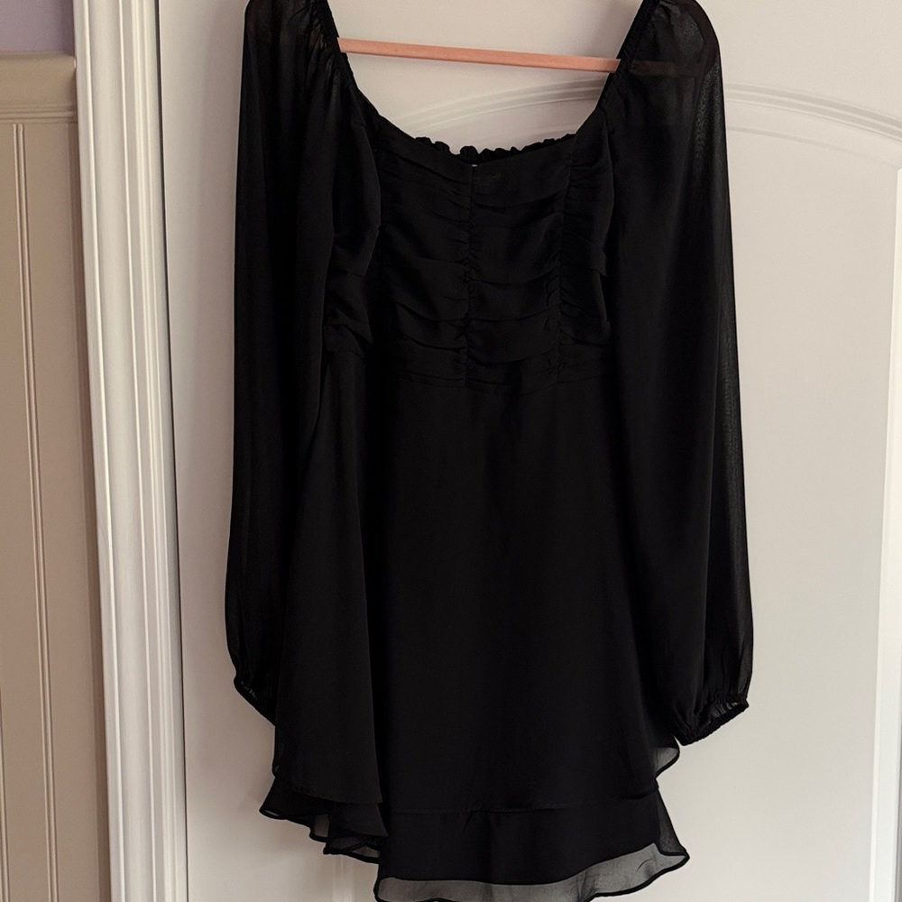 Altar'd State Black Sheer Ruffle-Front Mini Dress